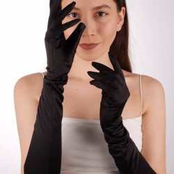 Siyah Saten Uzun Gelin Eldiveni 47 Cm Dans Opera Eldiveni Kostüm Eldiveni-GELINELDIVENI-1022