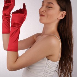 Kırmızı Saten Uzun Gelin Eldiveni 38 Cm Dans Opera Eldiveni Kostüm Eldiveni-GELINELDIVENI-1024
