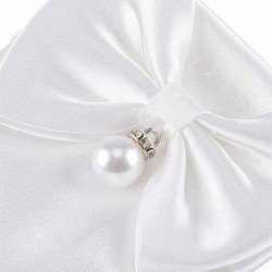 Beyaz İncili Fiyonk Model Saten Gelin Eldiveni Parti Eldiveni Kostüm Eldiveni-GELINELDIVENI-1028