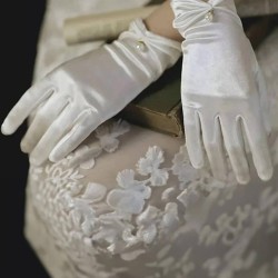 Beyaz Tek İncili Saten Gelin Eldiveni Dans Eldiveni Parti Eldiveni-GELINELDIVENI-1030