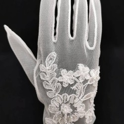 Beyaz Dantelli Gül Model Dantel İşlemeli Gelin Eldiveni Parti Eldiveni-GELINELDIVENI-1036