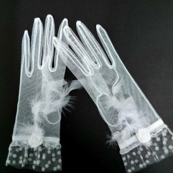 Beyaz Tüy Detaylı Fiyonklu Gelin Eldiveni Kostüm Eldiveni-GELINELDIVENI-1045