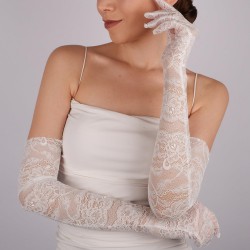 Beyaz Dantelli Pazu Boy Uzun Gelin Eldiveni Parti Kostüm Eldiveni-GELINELDIVENI-1048