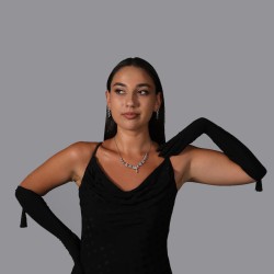 Siyah Likralı Sendi Kumaş Püsküllü Gelin Eldiveni  Kostüm Eldiveni-GELINELDIVENI-1049