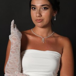 Beyaz Likralı Dantelli Pazu Boy Gelin Eldiveni Parti Eldiveni-GELINELDIVENI-1050