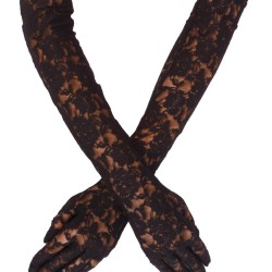 Siyah Likralı Dantelli Pazu Boy Gelin Eldiveni Parti Eldiveni-GELINELDIVENI-1051