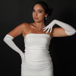 Beyaz Sendi Kumaş Uzun Gelin Eldiveni Kostüm Aksesuarı-GELINELDIVENI-1052