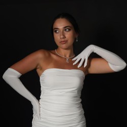 Beyaz Sendi Kumaş Uzun Gelin Eldiveni Kostüm Aksesuarı-GELINELDIVENI-1052