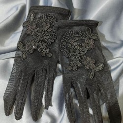 Siyah Kısa Tül Dantelli Gelin Eldiveni Kostüm Aksesuarı-GELINELDIVENI-1055