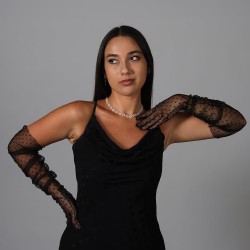 Siyah Uzun Puantiyeli Kostüm Eldiveni Gelin Eldiveni-GELINELDIVENI-1056