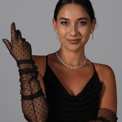 Siyah Uzun Puantiyeli Kostüm Eldiveni Gelin Eldiveni-GELINELDIVENI-1056