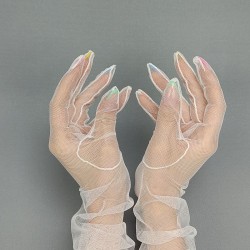 Beyaz Uzun Gelin Eldiveni Parti Eldiveni Kostüm Aksesuarı-GELINELDIVENI-1057