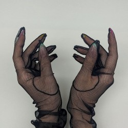 Siyah Uzun Gelin Eldiveni Parti Eldiveni Kostüm Aksesuarı-GELINELDIVENI-1058