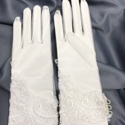 Beyaz Güpür Dantelli Düğme Detaylı Gelin Eldiveni Kostüm Eldiveni-GELINELDIVENI-1060