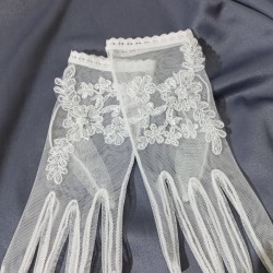 Beyaz Boncuk İşlemeli Çiçek Desenli Gelin Eldiveni Kostüm Aksesuarı-GELINELDIVENI-1062
