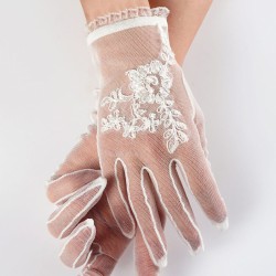 Beyaz İşlemeli Boncuk Detaylı Şık Gelin Eldiveni Parti Eldiveni-GELINELDIVENI-1066