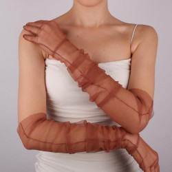 Bakır Rengi Uzun Şık Tül Eldiven Düğün Nikah Parti Kostüm Eldiveni-GELINELDIVENI-1082