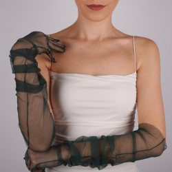 Zümrüt Yeşili Uzun Şık Tül Eldiven Düğün Nikah Parti Kostüm Eldiveni-GELINELDIVENI-1084
