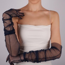 Lacivert Uzun Şık Tül Eldiven Düğün Nikah Parti Kostüm Eldiveni-GELINELDIVENI-1085