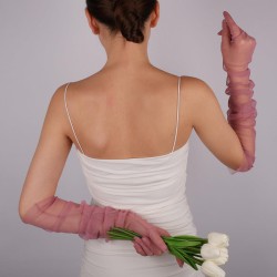Gül Kurusu Uzun Şık Tül Eldiven Düğün Nikah Parti Kostüm Eldiveni-GELINELDIVENI-1087