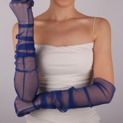 Saks Mavi Uzun Şık Tül Eldiven Düğün Nikah Parti Kostüm Eldiveni-GELINELDIVENI-1091