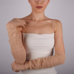 Ten Rengi Uzun Şık Tül Eldiven Düğün Nikah Parti Kostüm Eldiveni-GELINELDIVENI-1092