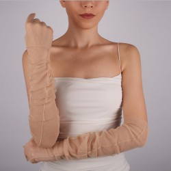 Ten Rengi Uzun Şık Tül Eldiven Düğün Nikah Parti Kostüm Eldiveni-GELINELDIVENI-1092