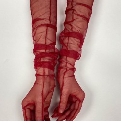 Tül Eldiven Parti Nikah Düğün Kostüm Eldiveni Kırmızı Renk Şık Eldiven-GELINELDIVENI-1093