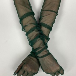 Tül Eldiven Parti Nikah Düğün Kostüm Eldiveni Zümrüt Yeşili Renk Şık Eldiven-GELINELDIVENI-1095