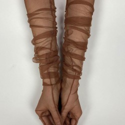 Tül Eldiven Parti Nikah Düğün Kostüm Eldiveni Bakır Rengi Renk Şık Eldiven-GELINELDIVENI-1096