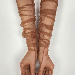 Tül Eldiven Parti Nikah Düğün Kostüm Eldiveni Bakır Rengi Renk Şık Eldiven-GELINELDIVENI-1096