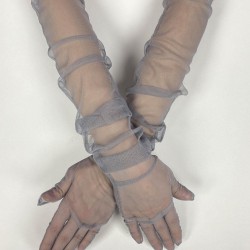 Tül Eldiven Parti Nikah Düğün Kostüm Eldiveni Gri Renk Şık Eldiven-GELINELDIVENI-1098