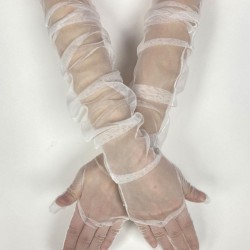 Tül Eldiven Parti Nikah Düğün Kostüm Eldiveni Kırık Beyaz Renk Şık Eldiven-GELINELDIVENI-1099