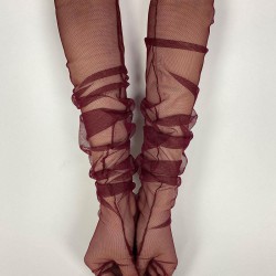 Tül Eldiven Parti Nikah Düğün Kostüm Eldiveni Bordo Renk Şık Eldiven-GELINELDIVENI-1101