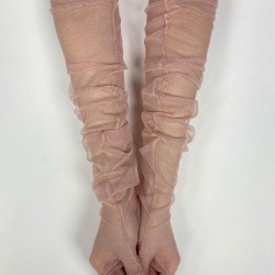 Tül Eldiven Parti Nikah Düğün Kostüm Eldiveni Pudra Renk Şık Eldiven-GELINELDIVENI-1102