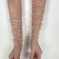 Tül Eldiven Parti Nikah Düğün Kostüm Eldiveni Pudra Renk Şık Eldiven-GELINELDIVENI-1102