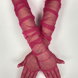 Tül Eldiven Parti Nikah Düğün Kostüm Eldiveni Fuşya Renk Şık Eldiven-GELINELDIVENI-1103