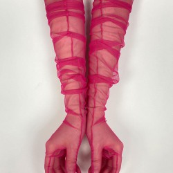 Tül Eldiven Parti Nikah Düğün Kostüm Eldiveni Fuşya Renk Şık Eldiven-GELINELDIVENI-1103