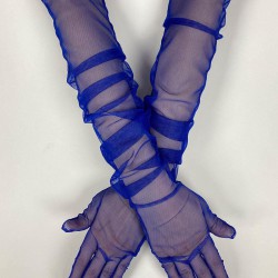 Tül Eldiven Parti Nikah Düğün Kostüm Eldiveni Saks Mavi Şık Eldiven-GELINELDIVENI-1104