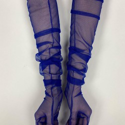 Tül Eldiven Parti Nikah Düğün Kostüm Eldiveni Saks Mavi Şık Eldiven-GELINELDIVENI-1104