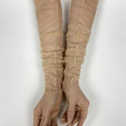 Tül Eldiven Parti Nikah Düğün Kostüm Eldiveni Ten Rengi Şık Eldiven-GELINELDIVENI-1105