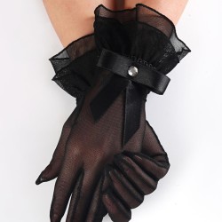 Siyah Sade Fiyonklu Taşlı Gelin Eldiveni Parti Eldiveni-GELINELDIVENI-1108