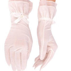 Beyaz Ucu Likralı Gelin Eldiveni Parti Aksesuarı-GELINELDIVENI-1109