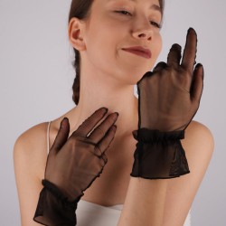 Siyah Tül Fırfırlı Sade Model Parti Eldiveni Gelin Aksesuarı-GELINELDIVENI-1112