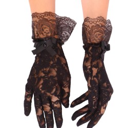 Siyah Dantelli Bilek Boy Gelin Eldiveni Kostüm Aksesuarı-GELINELDIVENI-1116