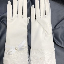 Beyaz Uç Kısmı Büyük Dantelli Fiyonklu Gelin Eldiveni Kostüm Aksesuarı-GELINELDIVENI-1117