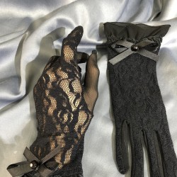 Siyah Dantel Ve Fiyonklu Gelin Eldiveni Parti Aksesuarı-GELINELDIVENI-1122