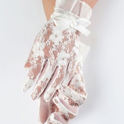 Beyaz Dantel Detaylı Ucu Fiyonk Detaylı Gelin Eldiveni Kostüm Aksesuarı-GELINELDIVENI-1126
