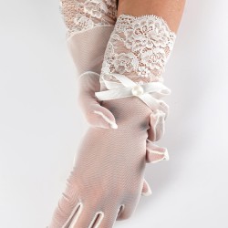 Beyaz Uzun Boy Ucu Datel Detaylı Gelin Aksesuarı Düğün Eldiveni-GELINELDIVENI-1128