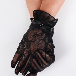 Siyah Dantel Detaylı Ucu Fiyonk Detaylı Gelin Eldiveni Kostüm Aksesuarı-GELINELDIVENI-1130